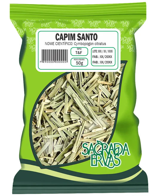 Chá de Capim Santo 50g – O "Santo Remédio" para Nervos e Cabeça (Sagrada Ervas)